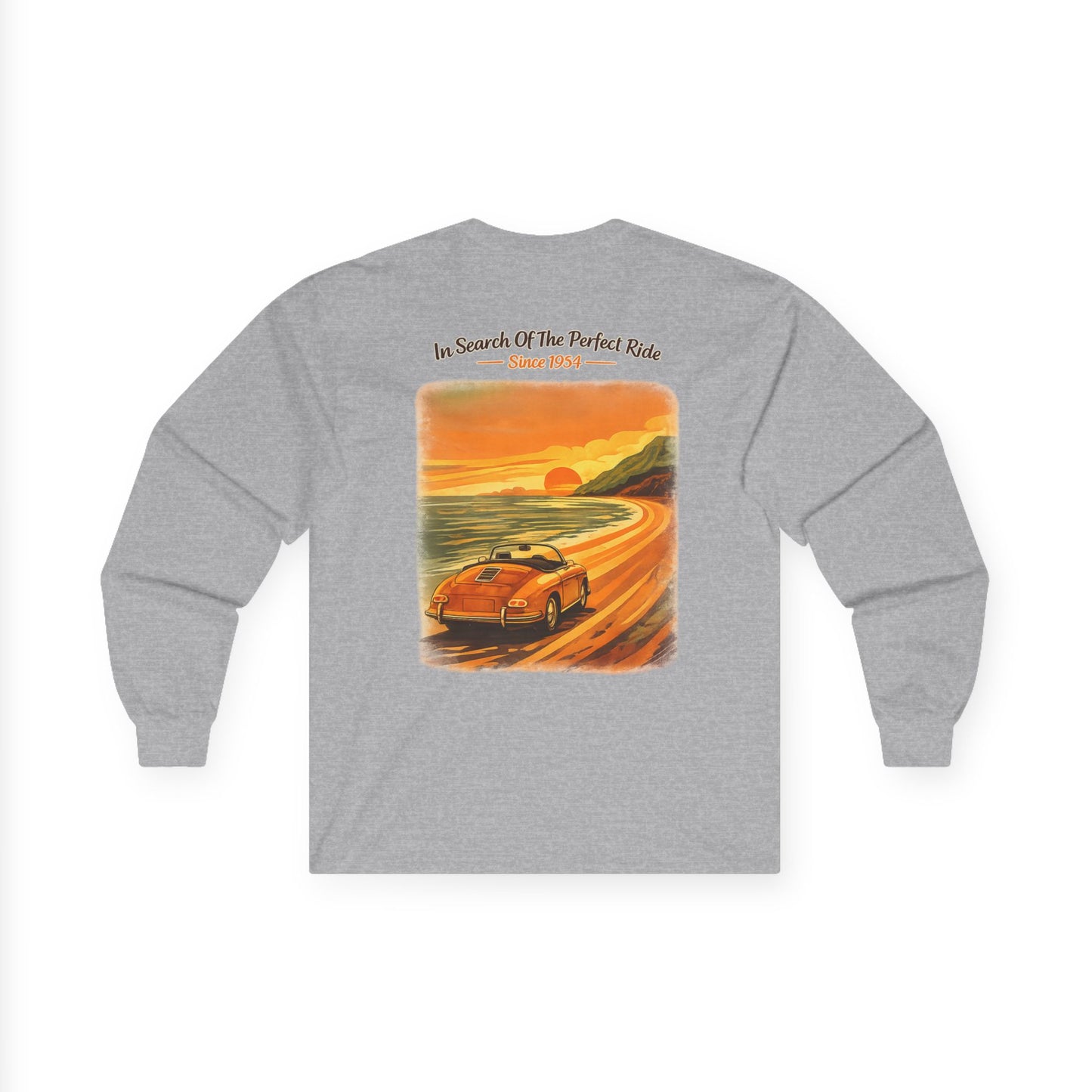 Vintage Sunset Roadster Long Sleeve Tee — "In Search Of The Perfect Ride"