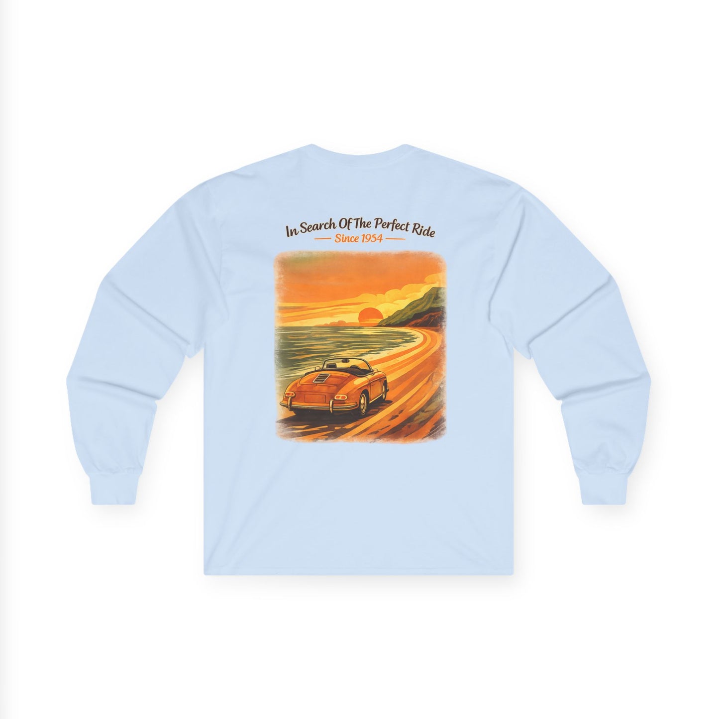 Vintage Sunset Roadster Long Sleeve Tee — "In Search Of The Perfect Ride"